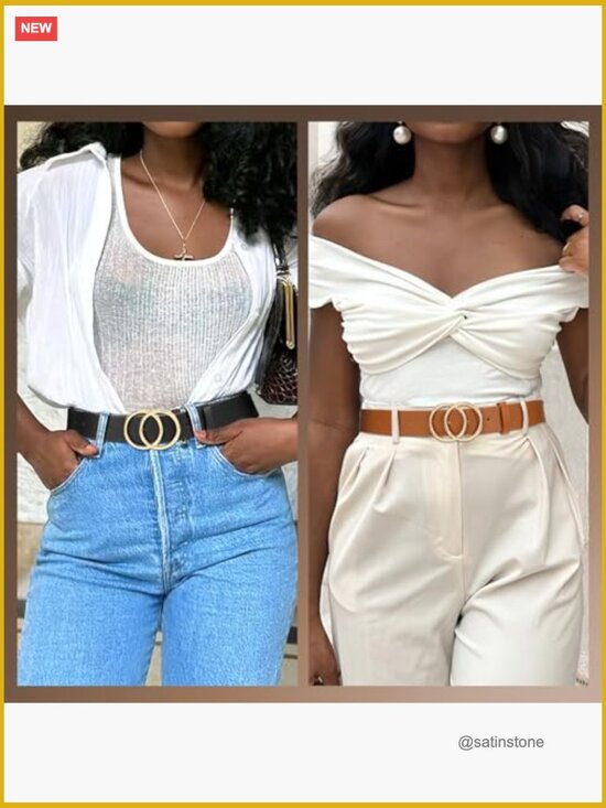 2 Pack Faux Leather Belts with Double O Ring Buckle